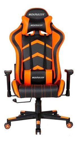 Cadeira de escritório Max Racer Aggressive AGG gamer ergonômica  preto e laranja com estofado de couro sintético