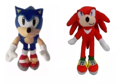 2 Bonecos Pelúcia Sonic E Knuckles 35 Cm Unisex Antialergico