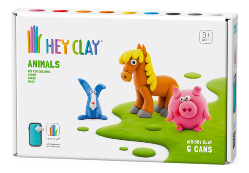 Set Masa Moldeable Hey Clay Animales X 6 Envases