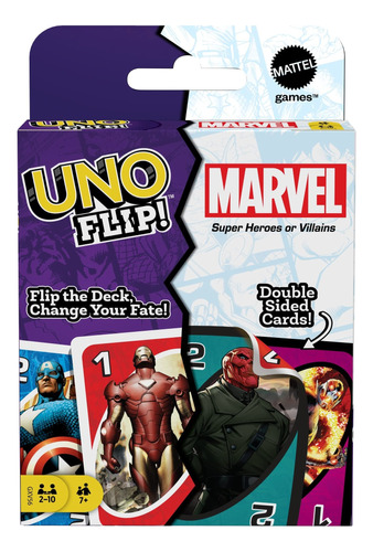 Uno Flip Marvel Juego De Cartas Mattel Superhéroes +7 Años