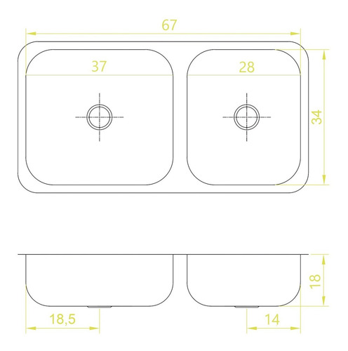 Imagen 2 de 6 de Pileta Bacha Doble Cocina Acero Inoxidable 67 Cm Profunda