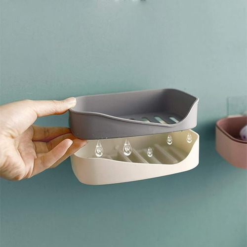 Jabonera De Plástico Autoadhesiva Para Pared Baño Ducha Color Gris
