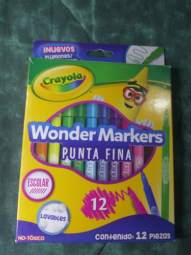 Plumones Wonder Markers Punta Fina Crayola Lavable 12pz (Usado)