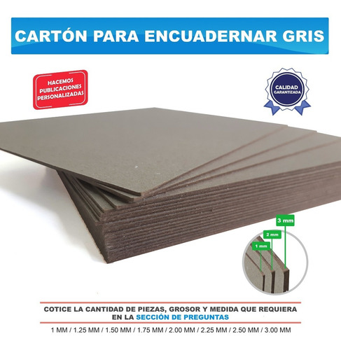 Imagen 1 de 1 de 100 Piezas Carton Para Encuadernación Gris 1.25 Mm 14.5x22cm