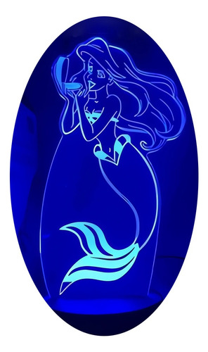 Lampara 3 D Led Ariel La Sirenita Disney  Rgb 7 Colores
