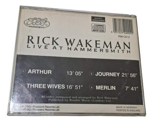 Rick Wakeman Live At Hammersmith Cd Gemany Ediciones En Vivo