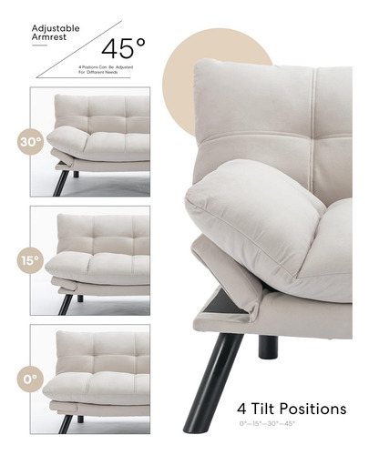 Sofá Cama Futón Convertible De Terciopelo Biplaza Cómodos Crema Blanco Diseño De La Tela