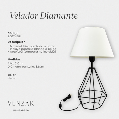 Lampara De Mesa Velador Hierro Estilo Industrial Fabrica Led Estructura Negro Pantalla Natural