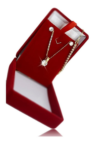 Imagem 2 de 7 de Colar E Brinco Pulseira Ponto De Luz De Zircônia F. Ouro 18k