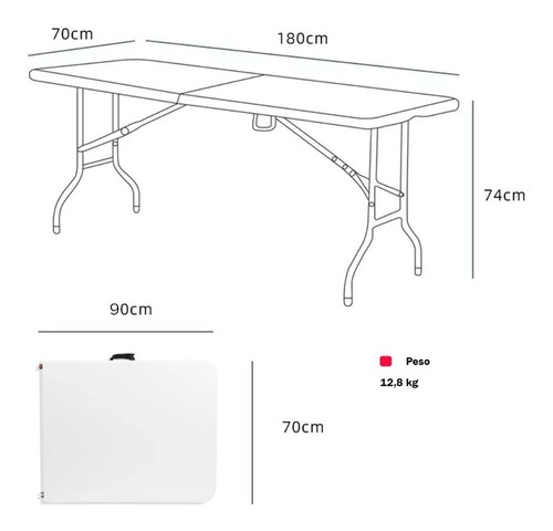 Mesa Plegable 1.80m Jardin Camping Exterior Comedor