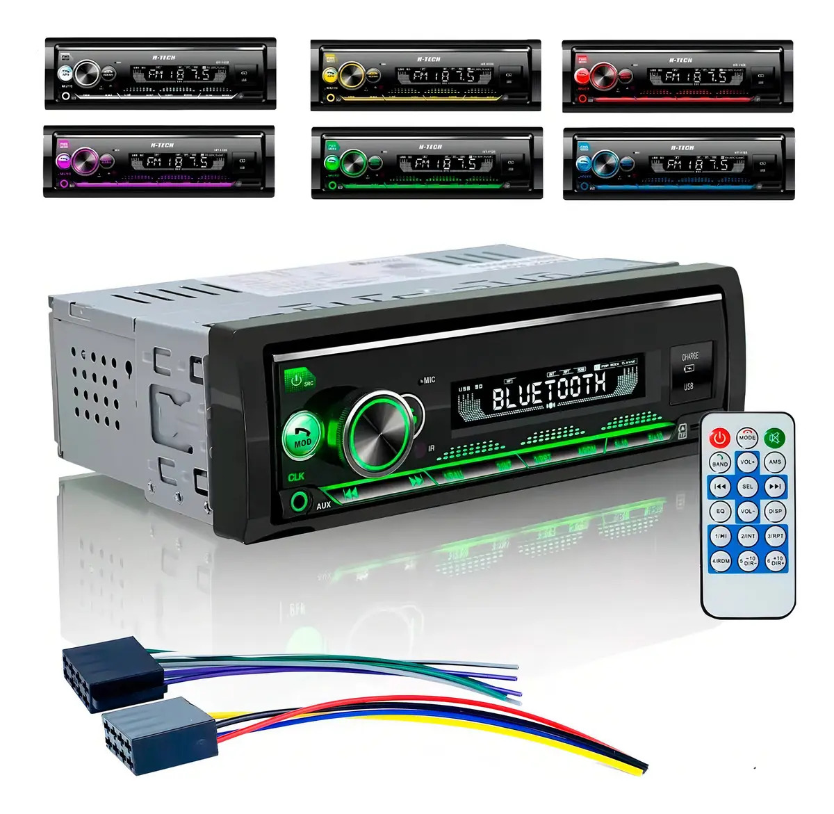 Auto rádio som usb bluetooth sd controle 4 Rca H-Tech preto
