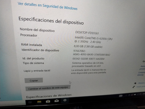 Notebook Dell Core I5 6ta Gen 8gb 256gb Nvme No Hp No Lenovo Negro (Usado)