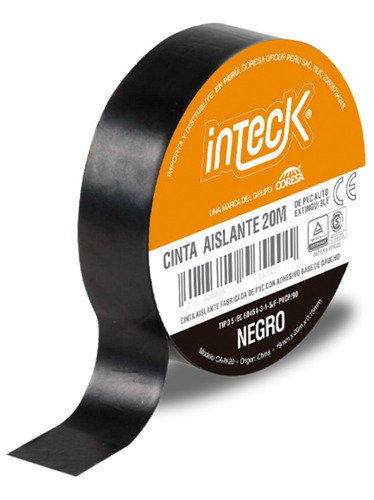 Cinta Aislante Adhesiva Pvc Inteck Negra 10 Metros Color Negro