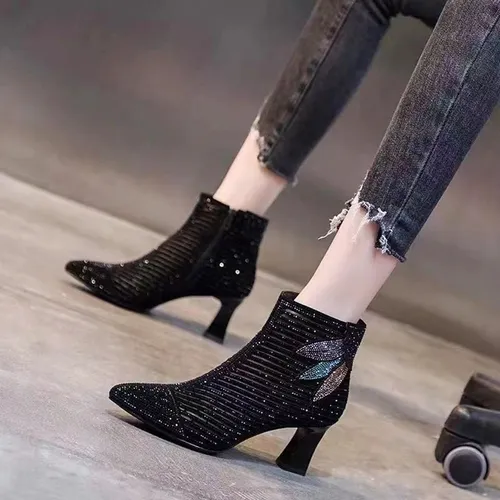 Botines De Malla For Mujer Zapatos Bajos Con Tacón Grueso
