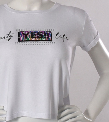 Camiseta Mujer Color Gris Dama Con Estampado Casual