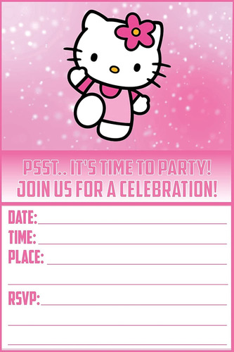 20 Invitaciones Y Sobres De Hello Kitty  Invitaciones De Fi