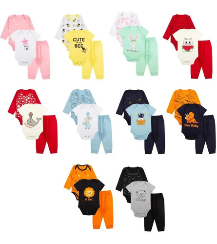 Kit Roupa De Bebe 12 Body Longa E Curta E Mijão Menina Cor Menino Tamanho GG (9 à 12 meses)