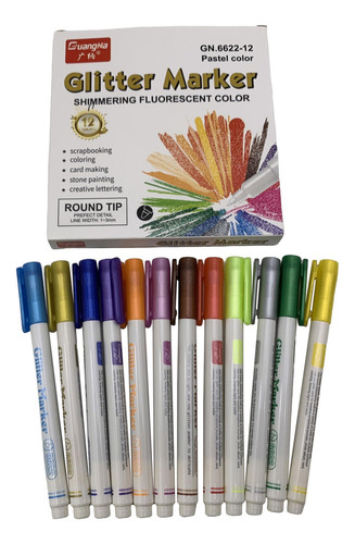 Marcadores 12 Colores Con Brillantina