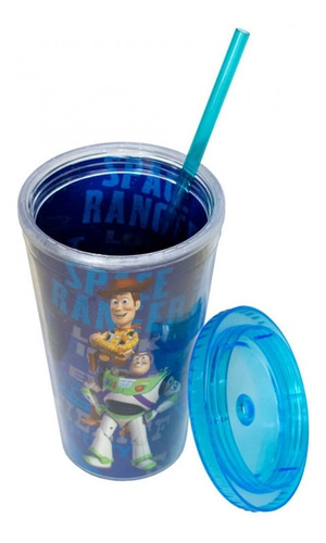Copo Com Canudo Toy Story 450ml Azul Disney