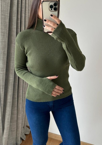 Polera Lana Mujer Ajustada Con Pasa Dedo Dedal