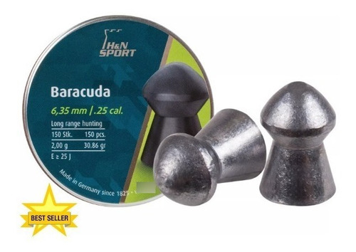 Imagen 1 de 1 de Diabolos H&n Baracuda Cal .25(6.35) 30.86gr Round Nose 150pz