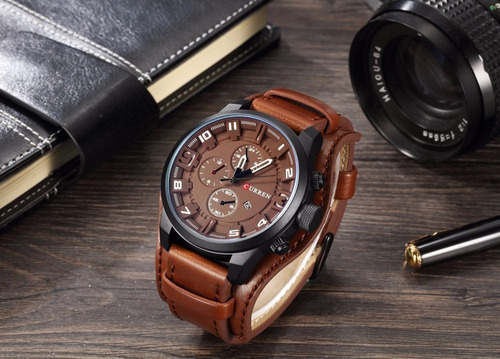 Relogio Curren 8225 Couro Bracelete E Fundo Marrom