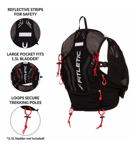 Mochila De Hidratación Fitletic Trail Ciclismo Hydrun Vest Color Negro / S-m