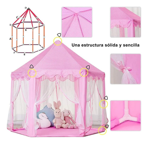 Casa De Campaña Portátil Castillo Princesa Rosa Con Luces