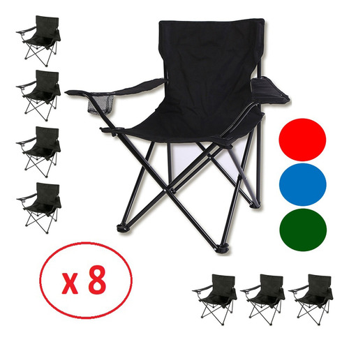 Kit 8 Sillas Plegables Jardin Paseos Aire Libre Hogar Color Negro