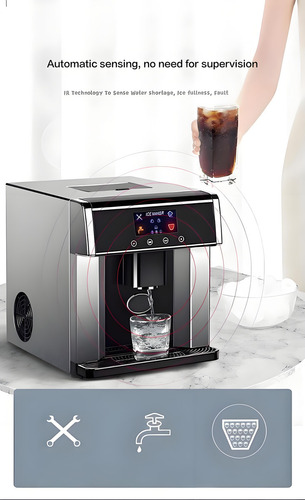 Máquina de hacer hielo para el hogar, dispensador de agua 2 en 1, pantalla táctil LCD, encimera para hacer hielo