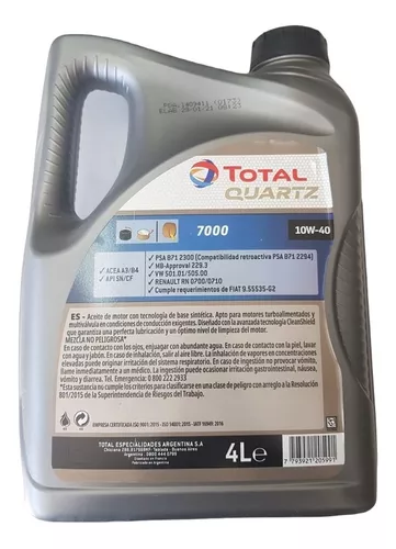 Aceite Total Quartz 7000 Semisintetico Nafta Diesel 10w40 4l