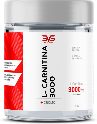 L Carnitina 3000mg Com Cromo Em Pó 100% Puro - Fórmula Exclusiva Com Máxima Absorção - 90g