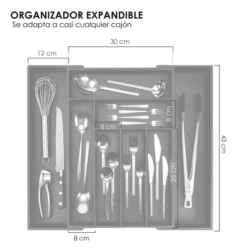 Organizador Cubiertos Expandible Cocina Cajón Cubiertos