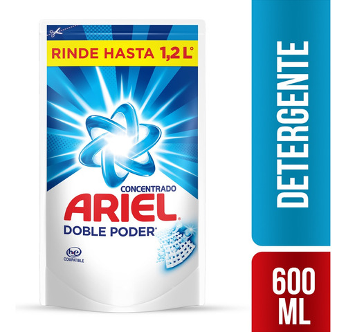 Detergente Liquido Concentrado Ariel Doble Poder 600ml