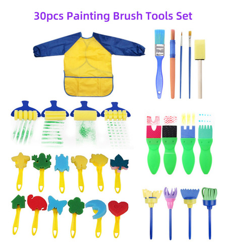 Set De 30 Pinceles For Niños Con Delantal.arte.manualid