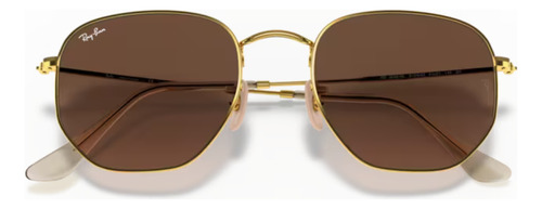 Óculos de sol Ray-Ban Round Hexagonal Flat Lenses tamanho Extra large armação polished gold y lente brown