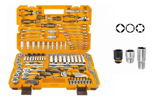 Set De Herramientas Combin Mecanicas Tubos Ingco 156 Piezas Naranja