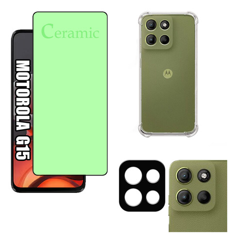Kit Para Motorola G15 Película Cerâmica 9d + Capa + Câmera