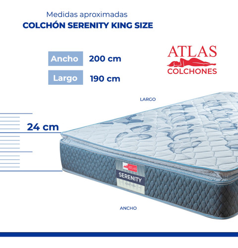Colchón King Size Atlas Serenity Mas Pack Con 2 Almohadas