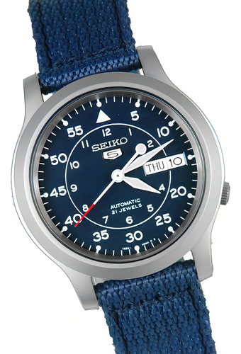 Relógio Seiko 5 Militar Automático Blue Snk807 Azul Cor do bisel Prateado Cor do fundo Transparente