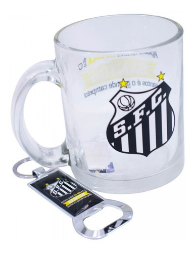 Caneca De Vidro Com Abridor De Garrafas 350ml - Santos Fc