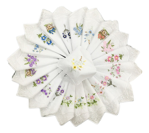 B Pañuelos De Algodón De 12 Piezas Para Mujer, Estampado De