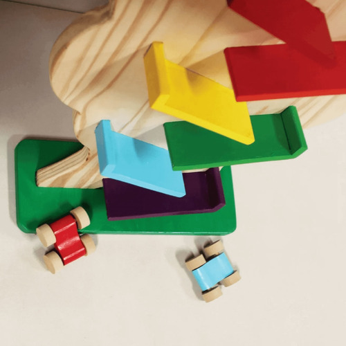Imagen 3 de 4 de Rampa Árbol Madera Didáctico +2 Autos Montessori Waldorf