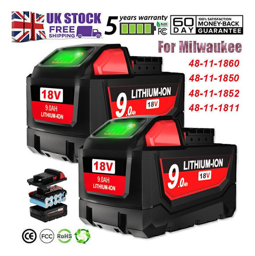 2 Pack M18 Redlithium Generica 8.0 Ah Milwaukee 48-11-1860