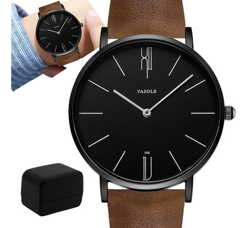 Relógio Masculino Preto Ultrafino Quartz + Caixa