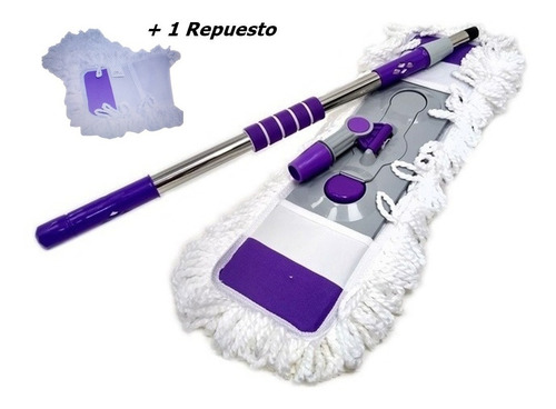 Imagen 4 de 5 de Mopa Microfibra Trapeador Mango Extensible 55 Cm + Repuesto