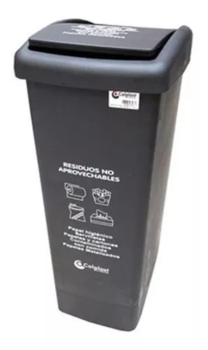 Caneca de reciclaje plástica negra papelera con pedal 8 Lts