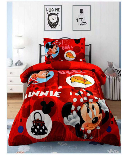 Cobertor De Niña Minnie 1.5 Plaza Rojo Hermoso Diseño