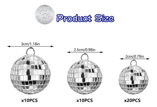 40 Piezas De Adornos De Bolas De Discoteca Plateadas, Mini B