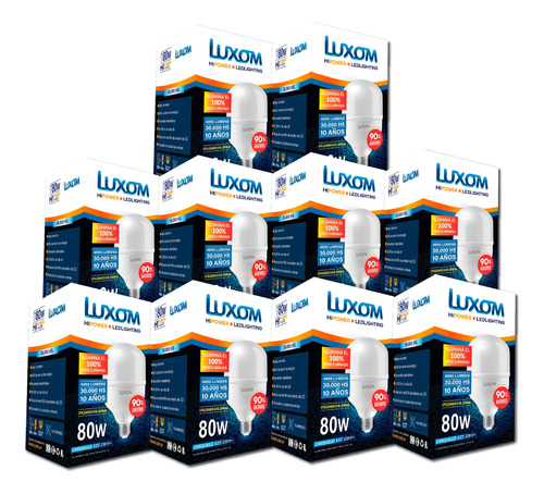 Lampara Hi Power Led E27 80w Luz Fria Luxom X 10unidades